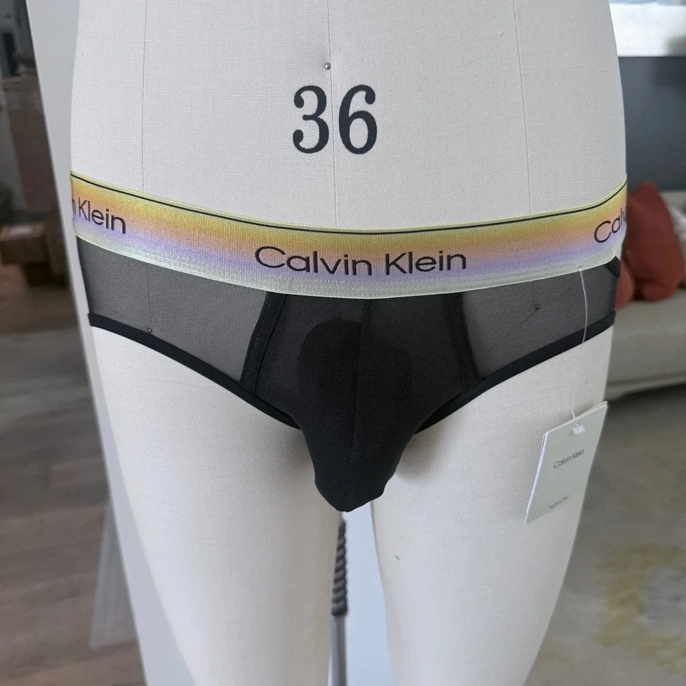 Calvin Klein Icon Mesh Pride Briefs Black Rainbow Waistband NB4594 Small